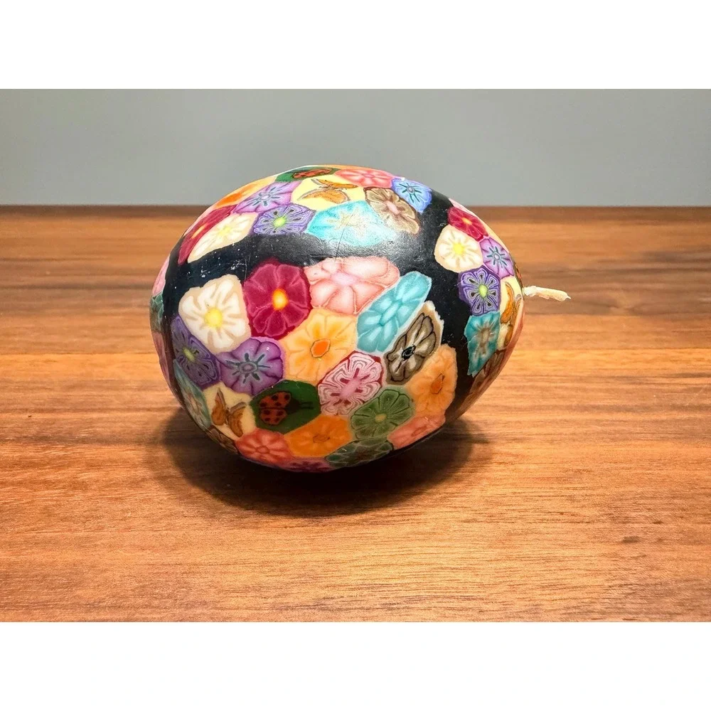 Vintage Shanghai Pacific Egg Candle | Millefiori Floral Sculptural Home Decor